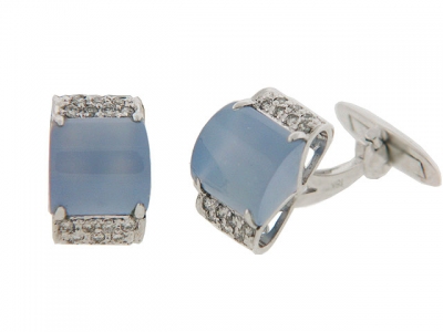 Pave Diamond & Chalcedony 18k White Gold Cufflinks