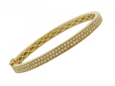 4.35ct 2 Row Diamond 18K Yellow Gold Bangle Bracelet