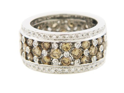 2.74 ct Champagne & White Diamond 18k Gold Eternity Band