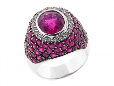 Sapphire Pink Tourmaline & Diamond 18k White Gold Ring