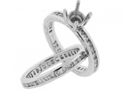 Channel Set Diamond 18k Gold Bridal Set Eternity Rings