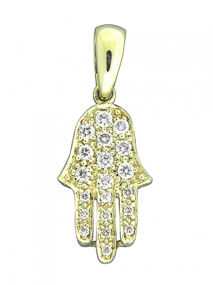 18k Yellow Gold .3 ct Diamond Pave Evil Eye Hamsa Pendant