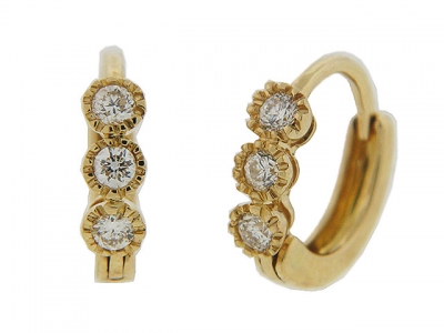 Bezel Set Diamond 18k Gold Milgrain Huggie Kids Earrings