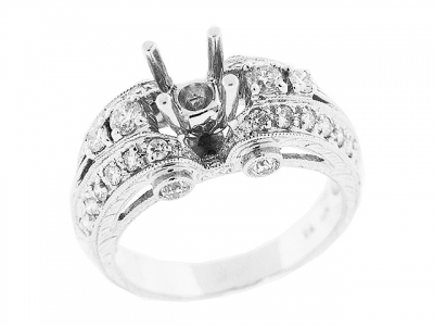 Semi Mount Milgrain Diamond Engagement 18k Gold Ring