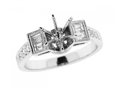 Semi Mount Milgrain Diamond Engagement 18k Gold Ring