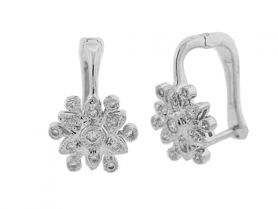 Bezel Set Diamond 18k White Gold Milgrain Leverback Earrings