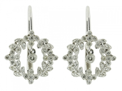 18k Solid White Gold Reef Shape 0.33ct Diamond Center Dangle Leverback Earring