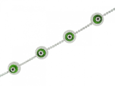 4.03ct Bezel Set Diamond 18k White Gold Green Evil Eye Bracelet