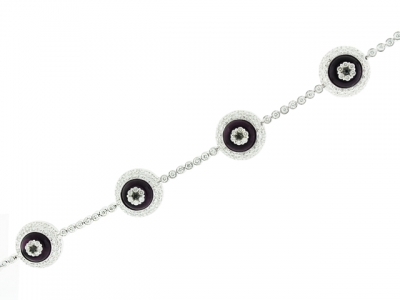 4.03ct Bezel Set Diamond 18k White Gold Purple Evil Eye Bracelet