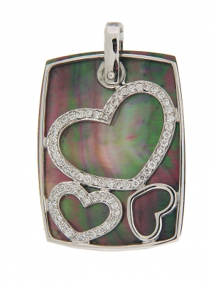 Mother of Pearl & Diamond Triple Heart Slide 18k Gold Pendant