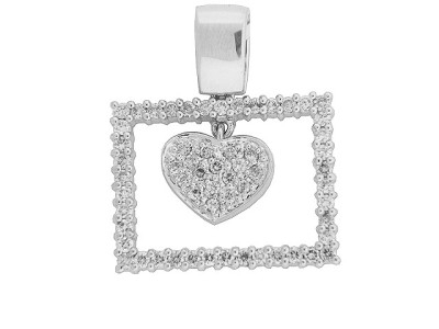 1 ct Pave Diamond Square & Heart 18k White Gold Pendant