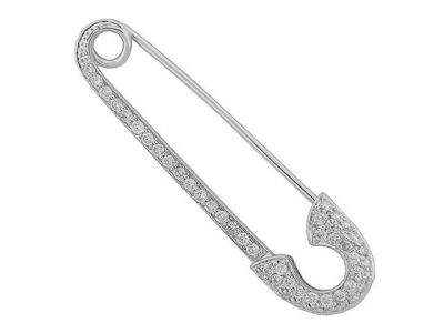 .73 ct Pave Diamond 18k White Gold Safety Pin Brooch