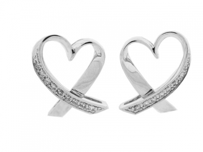 Diamond 18k White Gold Open Heart Earrings