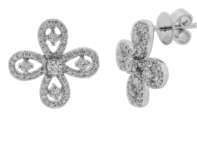 Diamond 18k White Gold Flower Stud Earrings