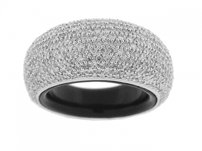 3.74ct Pave Diamond & Onyx 18k Gold Eternity Dome Ring