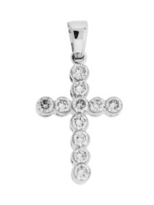 1.00ct Bezel Set Round Diamond 18k White Gold Cross Pendant