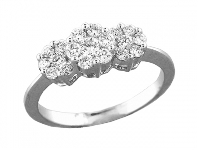 .50 ct 3-Stone Cluster Round Diamond Engagement Ring 18k