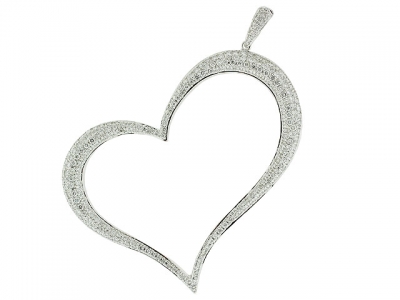 2.68ct Pave Diamond & 18k Solid White Gold Curvy Heart Shape Pendant