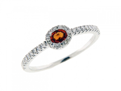 Solitaire Orange Sapphire with Diamonds 18k White Gold Ring