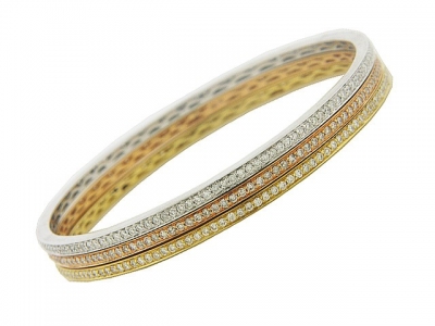 Set of 3 Diamond 18k Tri Tone Gold Stackable Bangle Bracelet