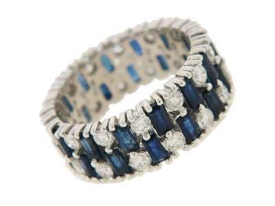 Diamond & Blue Sapphire 18k Gold Anniversary Eternity Ring