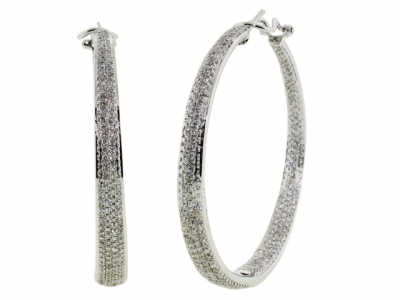 4.41ct 4 Row Pave Diamond & White Gold French Clip Hoop Earring