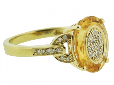 3.32ct Oval Shape Citrine & Diamond 18k Yellow Gold Gemstone Ring