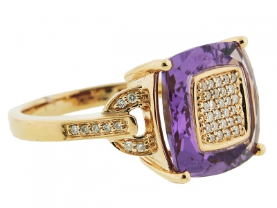 5.01ct Amethyst Gemstone & Diamond Square Shape 18k Pink Gold Ring
