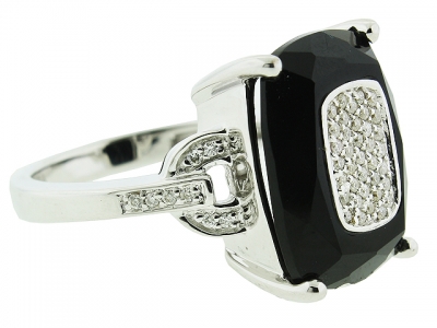 8.00ct Curvy Rectangle Shape Black Onyx & Pave Diamond 18k White Gold Cocktail Ring