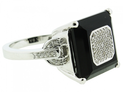 10.67ct Square Shape Black Onyx & Pave Diamond 18k White Gold Cocktail Ring
