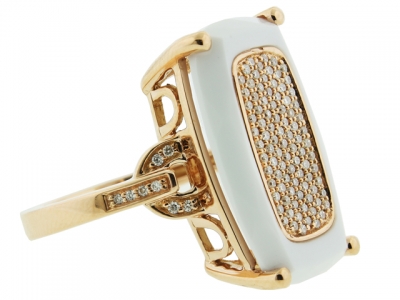 11.57ct Rectangle Shape White Onyx & Diamond 18k Gold Pink Ring