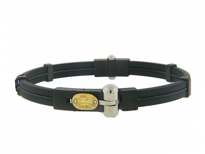SAURO Diamond 18k Gold Stainless Steel Black Rubber Bracelet
