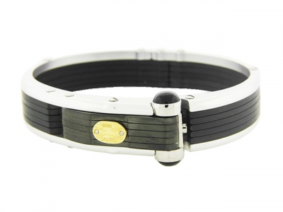 SAURO Men's Stainless Steel 18k Gold & Rubber Bracelet