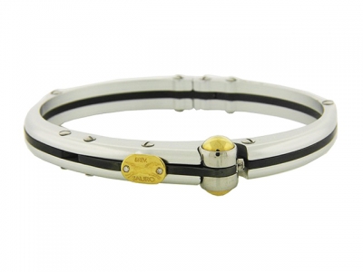SAURO Men's Stainless Steel 18k Gold & Rubber Bracelet