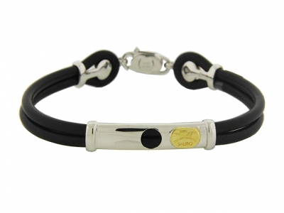 SAURO Men's 18k Two-Tone Gold Black Rubber Bracelet