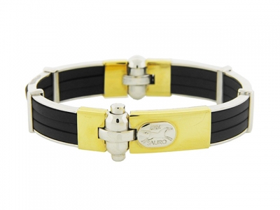 SAURO Men's 18k Two-Tone Gold Black Rubber Bracelet