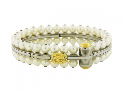 SAURO Ladies Stainless Steel 18k Gold Pearl Bracelet
