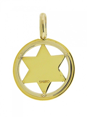 SAURO Italy 18k Yellow Gold Star of David Pendant