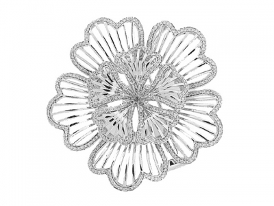 1.50 ct Pave Diamond 18k White Gold Flower Brooch