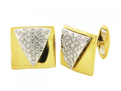 1.8 ct Round Diamond 18k Two-Tone Gold Square Cufflinks