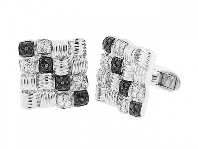 Black & White Round Diamond 18k Gold Square Cufflinks