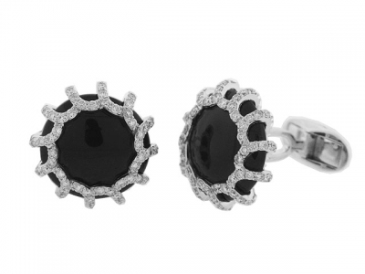 1.35ct Diamond & Round Black Onyx 18k White Gold Cufflinks