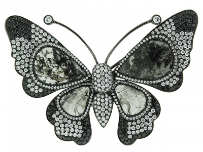 11.63ct Slice Diamond & 18k Black Gold Butterfly Brooch