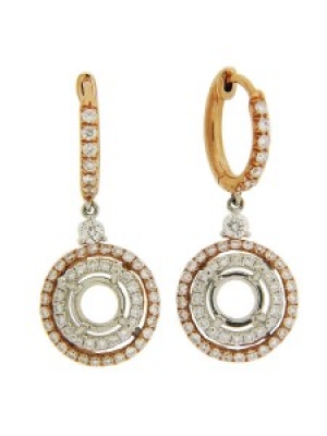 1.02 ct Diamond Semi Mount 18k Two Tone Gold Dangle Earrings