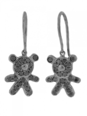 0.43ct Diamond 18k Black Gold Dangle Teddy Bear Kids Earrings
