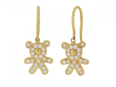 0.38ct Diamond 18k Yellow Gold Dangle Teddy Bear Kids Earrings