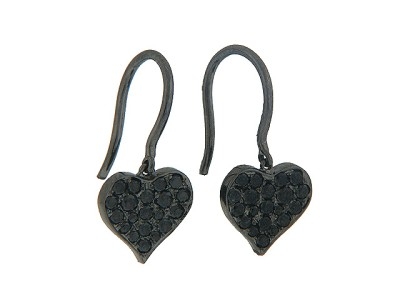.46 ct Black Diamond 18k Gold Fish Hook Heart Earrings