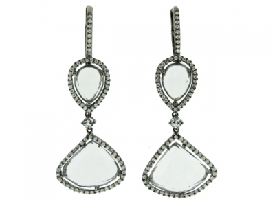 18k Black Gold Diamond & 13.03ct White Topaz Gemstone Dangle Earring