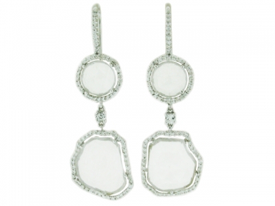 18k White Gold & White Topaz Fishhook Dangle Earrings