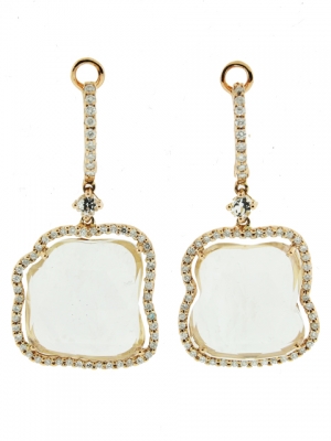 18k Pink Gold Diamond & 15.77ct White Topaz Dangle Gemstone Earring